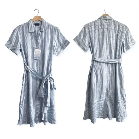 SAINT JAMES Christina Linen Striped Shirt Dress, Blue/white, Size 8 US/40 FR(EU) - Picture 16 of 16